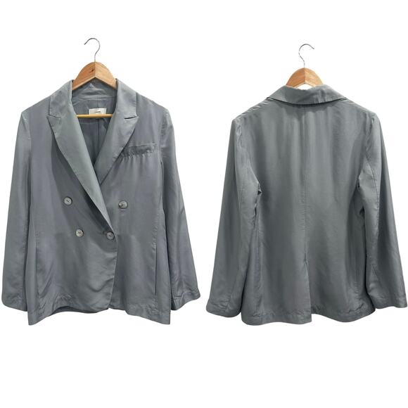 Vince Drapey Silk Blazer Double Breasted Jacket Sea Stone Blue Career Luxe Work - Picture 1 of 13